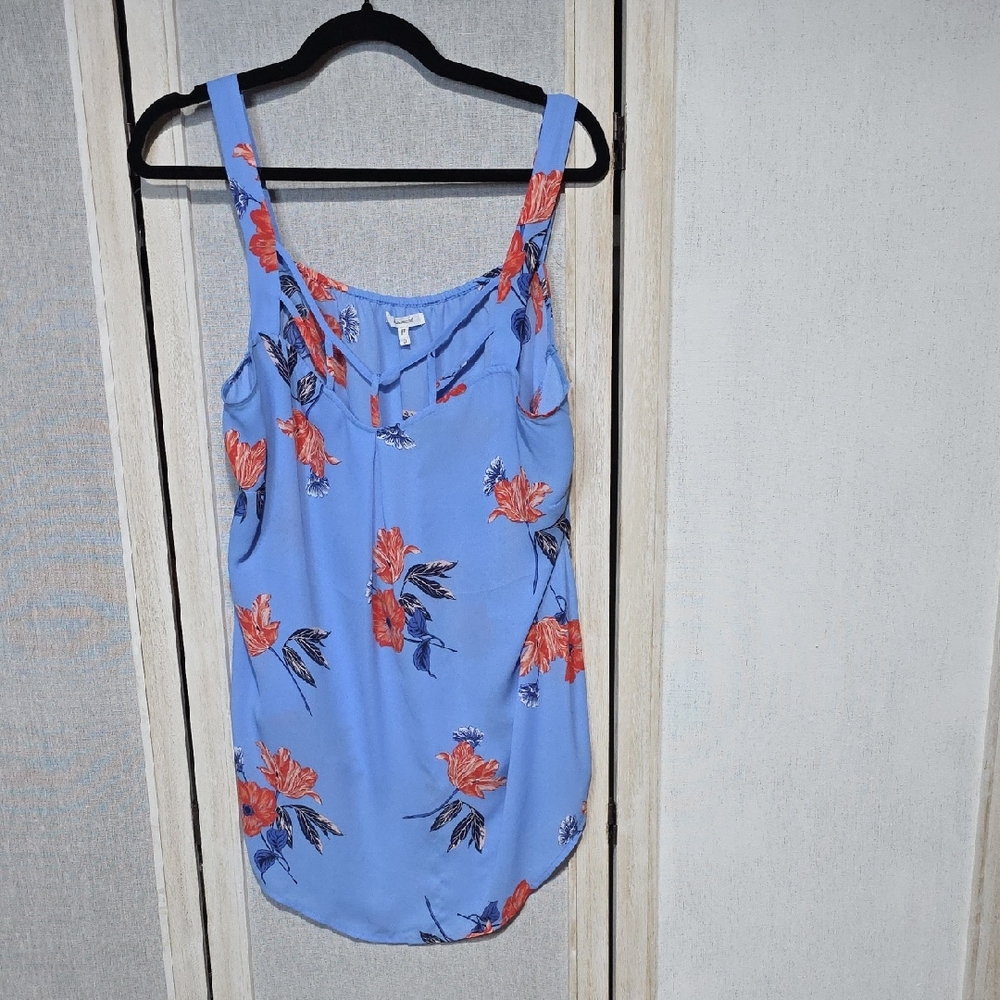 Maurices Blue Floral‎ Strappy Back High Low Tank Top Blouse Size 0 Mens